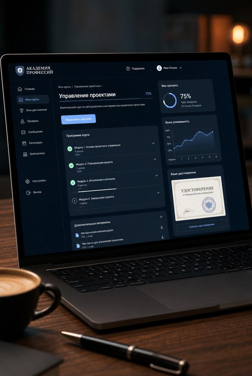 Удобный личный кабинет образовательной онлайн-платформы для дистанционного обучения ДПО