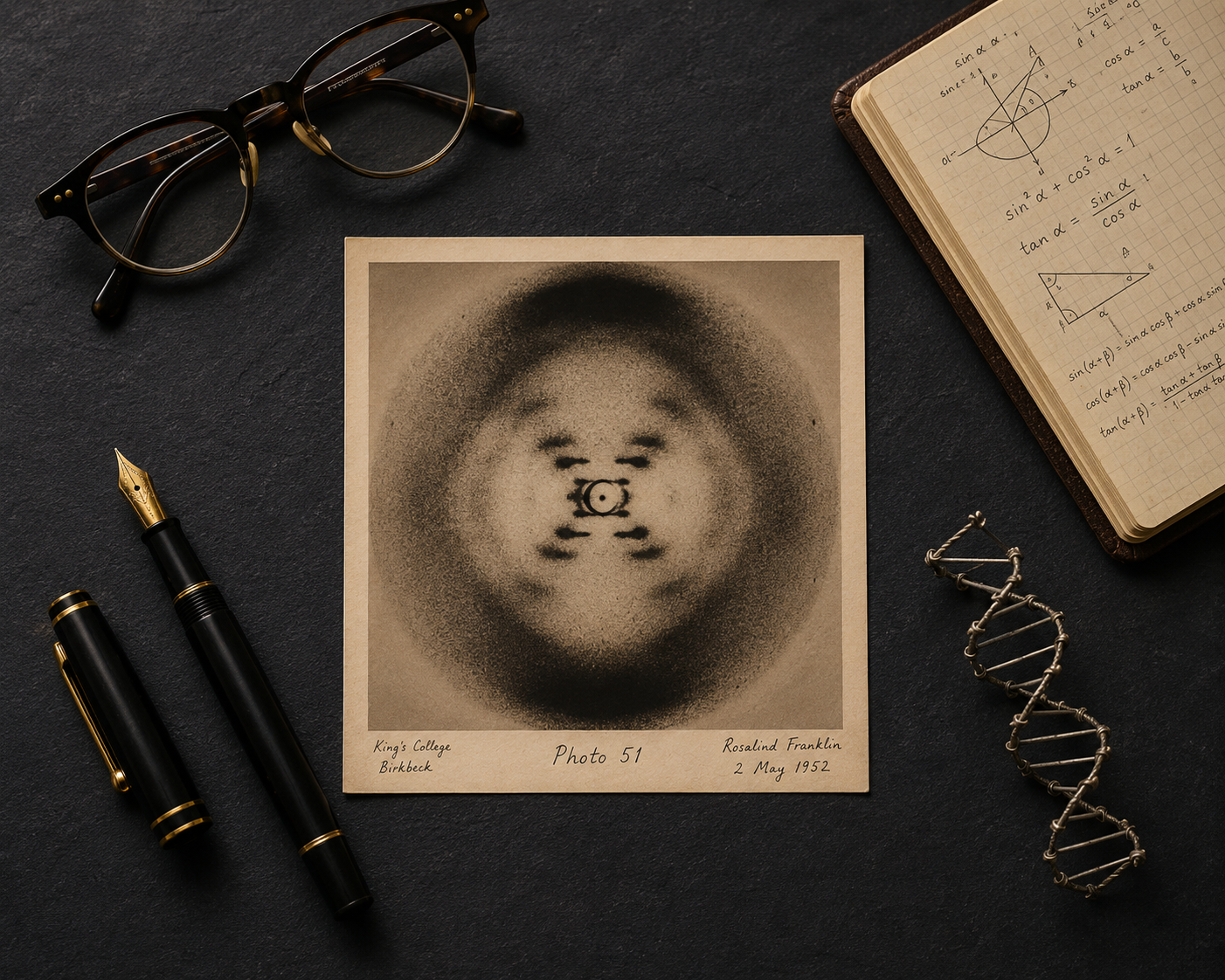 Оригинальный дифракционный снимок Фотография 51 и математические расчеты структуры ДНК